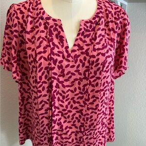 Liz Claiborne Pink and Purple Leaf Print Blouse